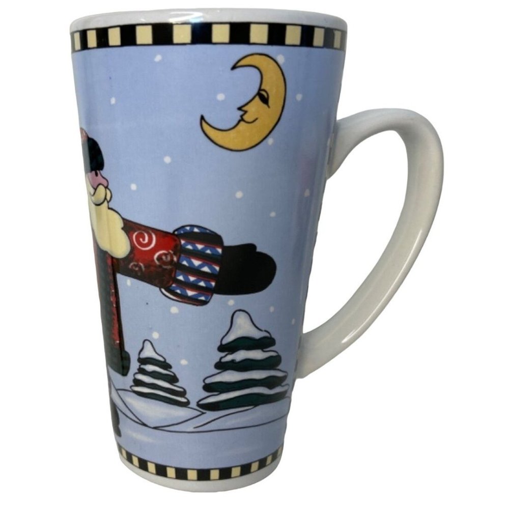 Santa Claus Ice Skating Under the Moon and Stars Tall Mug Coffee Tea VERY GOOD